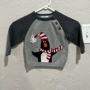 Janie And Jack Grey Knit Penguin Sweater Holiday Size 18-24 Months